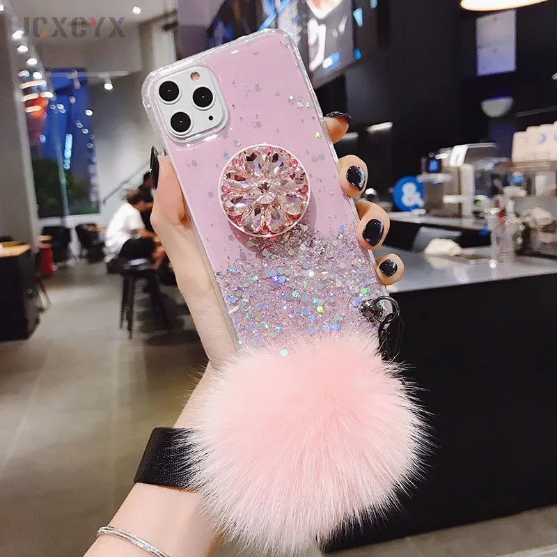 3D держатель алмаза стенд блеск Hairball мягкий чехол для iPhone X XR XS 11 Pro Max 6 7 8 plus для samsung S8 S9 S10 Note A50