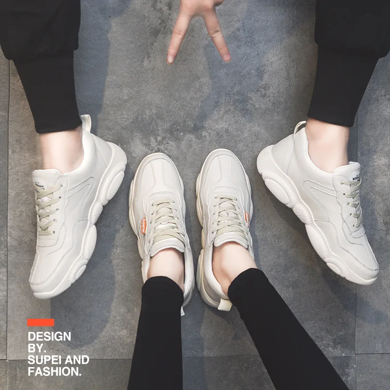 

2019 Spring Summer New Style Bear Shoes Genuine Leather White Shoes Old Man Shoes Low Top Flat Online Celebrity Couples Casual S