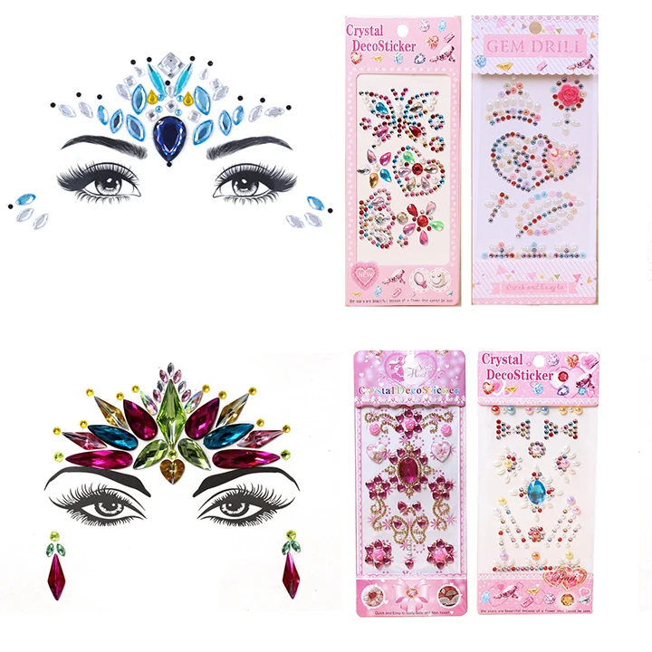 2  Colorful Rhinestones Crystal Face Jewelry Stickers For Mobile Phone Case Decor Wedding Birthday Masquerade Diy Jewelry Stickers