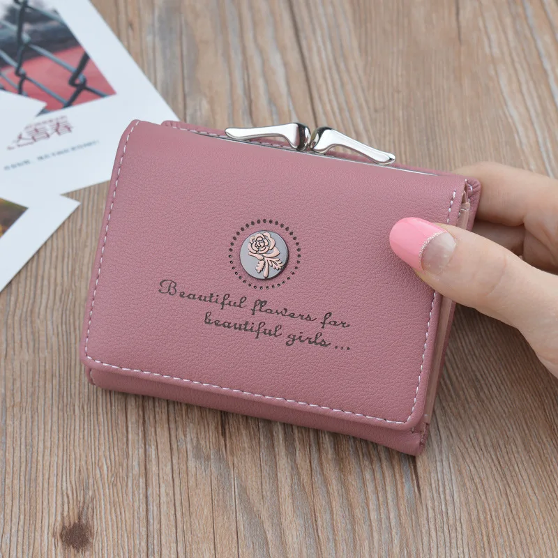 Винтажный женский кошелек, маленький кошелек в стиле ретро с цветочным принтом, клатч с цветочным принтом, кошелек с пряжкой, Женский держатель для карт, кошелек для монет - Цвет: DarkPink