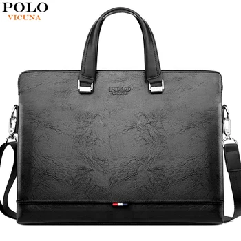 

VICUNA POLO Large Capacity 15.6inch Laptop Bags Simple Design Men Leather Briefcase Bag Handbag Shoulder Tote Bags Wholesale