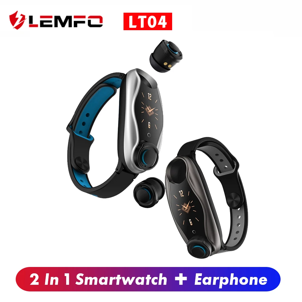 LEMFO LT04 T90 фитнес браслет Беспроводной Bluetooth наушники 2 в 1 Smartwatch IP67