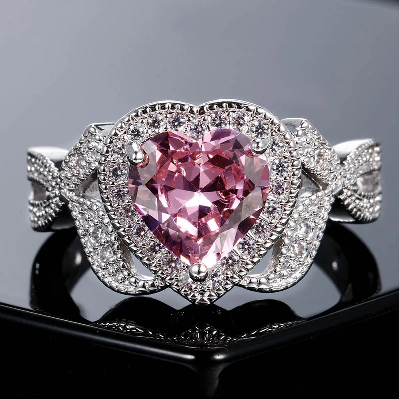 Bague Ringen, розовое кольцо в форме сердца для женщин, серебро 925, хорошее ювелирное изделие для свадьбы, драгоценные камни, Модный женский подарок, размер 6, 7,8, 9,10, 11