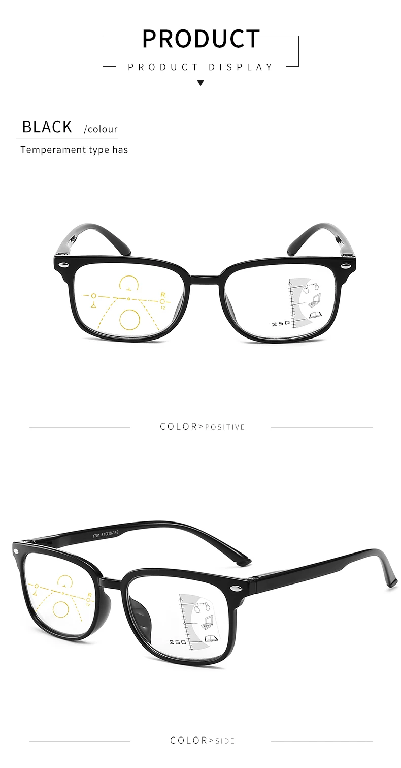 VCKA Ретро удобный анти-синий светильник прогрессивные мульти-фокус очки для чтения интеллектуальные очки по рецепту+ 1.0to+ 3,5