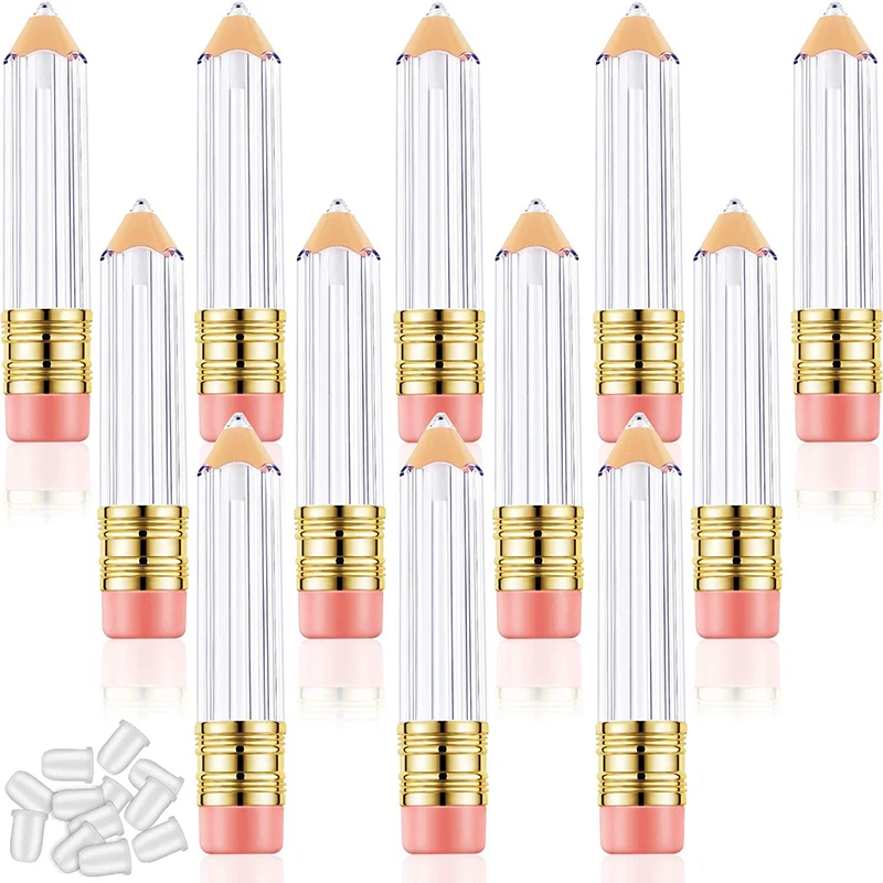 

20 Pack Lip Gloss With Wand Empty Plastic Refillable Lip Balm Tube Containers Pencil Shape Lip Oil Bottles