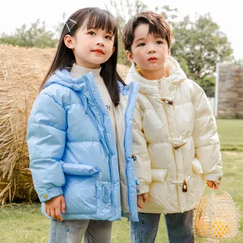 

2020 Autumn Winter Children Down Jacket Hooded Horn Button Girls Winter Coat 2-10 Years Kid Boys Outerwear Toddler Parka
