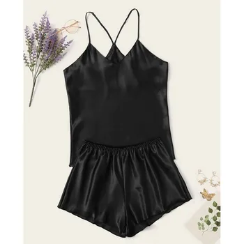 

Sleepwear Women Sexy-Lingerie Satin Silk Babydoll Lace Up Nightwear Pajamas Set sexy onesies combinaison femme пижама