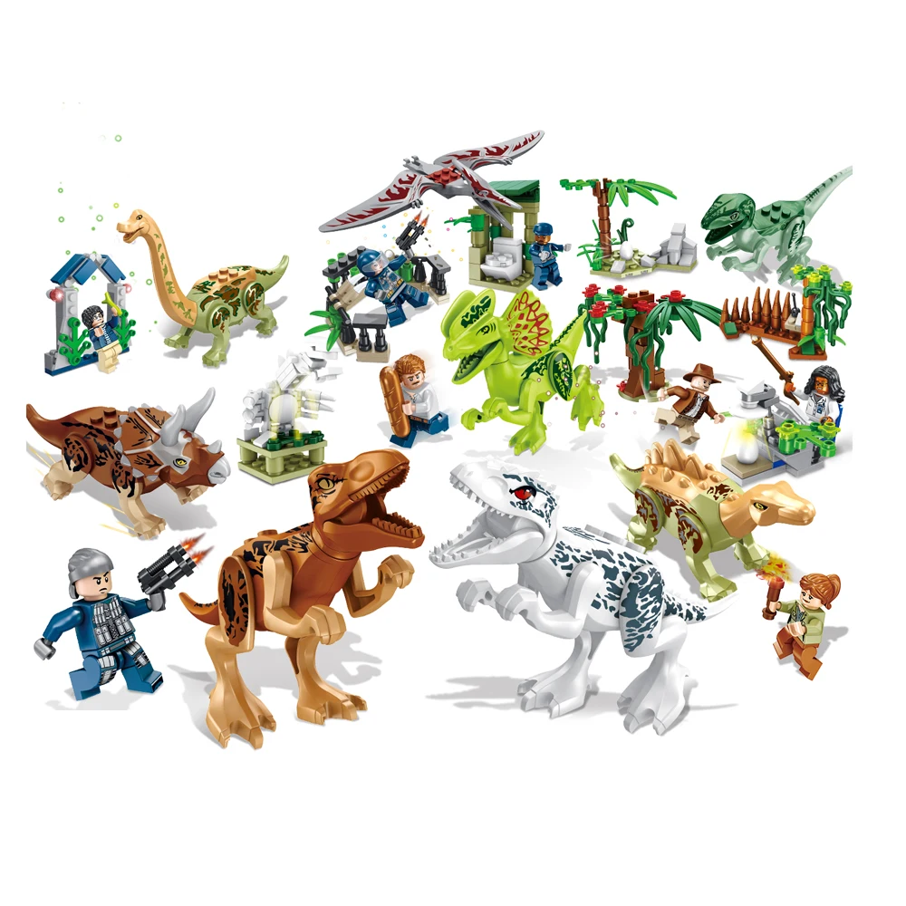 

8Pcs Jurassic World Park Dinosaurs Triceratops Velociraptor Indominus Rex Tyrannosaurus Rex Building Blocks Bricks Kids Toys