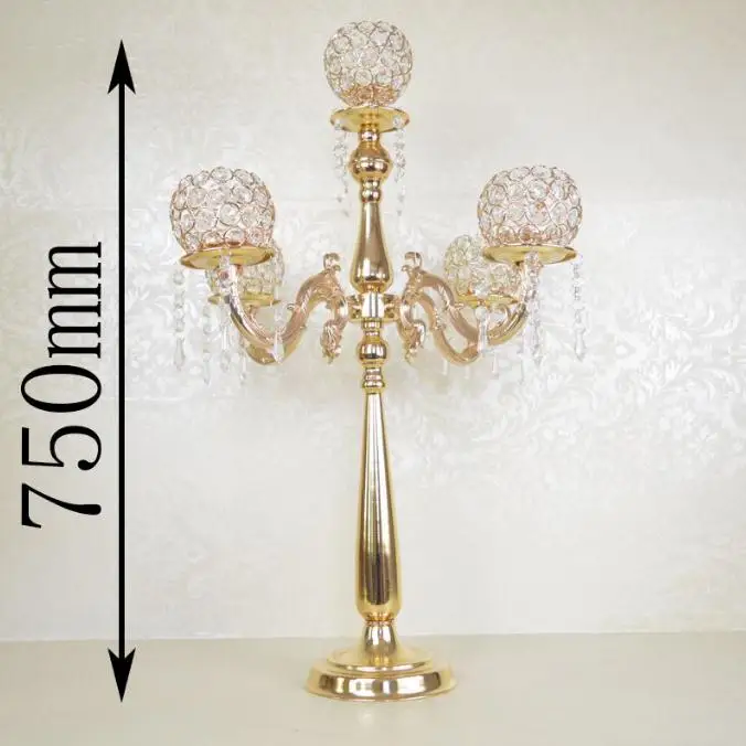 H75cm нежные свадебные золотые канделябры Casamento центральным 5-руки Хрустальный подсвечник вечерние украшения 10 шт./партия SN2787