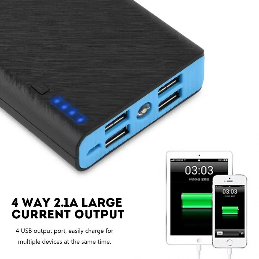 Без батареи) DIY блок питания комплект 4 USB выход для 6x18650 Батарея Блок питания держатель для мобильного телефона планшетный ПК с светодиодный