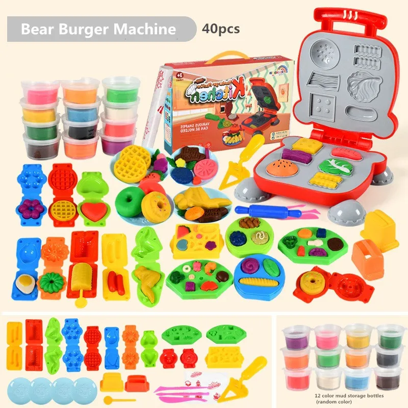 12colors Creative Kids Clay Toy Plasticine Tool Set Hamburger Noodle Ice cream Machine DIY Made Mold Play House Toys Kit 3