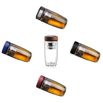

350Ml Double Water Bottle Car Mounted Scald Proof Glass Bottle Stainless Steel Filter Tea Tumbler