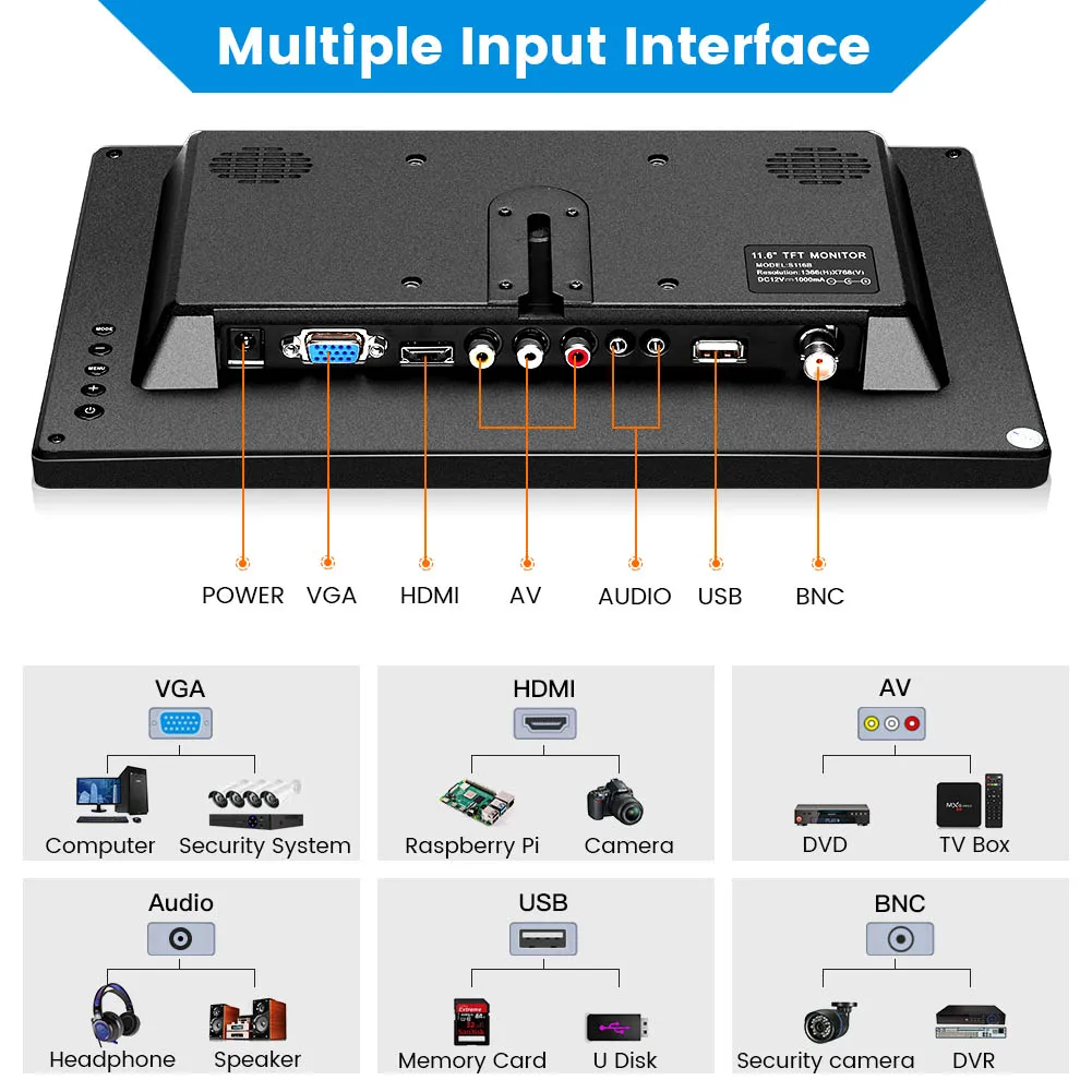 Eyoyo 12 дюймов ips 1366x768 HD дисплей CCTV монитор HDMI компьютер безопасности Raspberry Pi Встроенные динамики ЖК-монитор