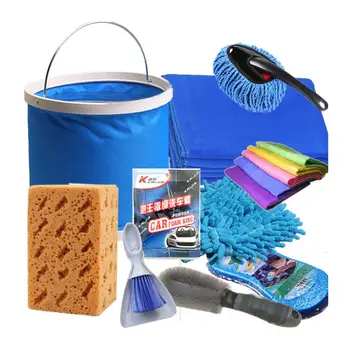 

10pcs Car Washing Cleanning Tools Kit Bucket/Honeycomb Sponge/Wash Towel/Deer Towel/Wash Glove/Fine Fiber Mop Car Care Product