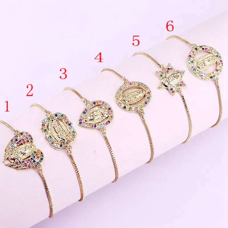 10 шт., Микс стиль золото микро паве Радуга CZ кубический цирконий религиозный Разъем Браслет Шарм