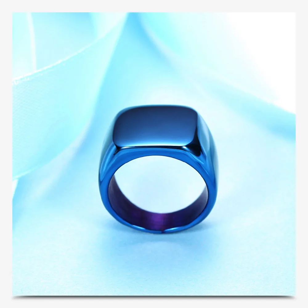 Personalized Mens Signet Rings Chunky Stainless Steel Boy Stamp Band Customize Engrave Male Jewelry Fraternal Rings BF Gift