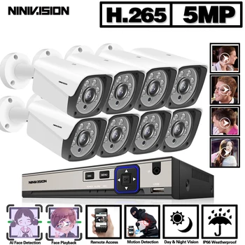 

H.265 48V POE 8CH AI Human Detection Face Record CCTV NVR Two way audio System 5MP 2592*1944P 1/3 inch IP66 POE IP Camera Kit