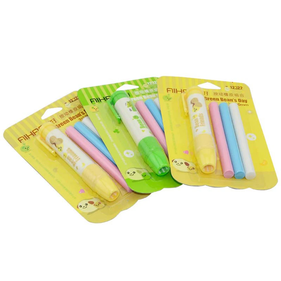 4PCS Cute Pen Erasers Fun Mechanical Pencil Eraser Retractable Cool Click Eraser Art Rubber Stick Creative Stationery for Office School Painting Writing Kids Supplies