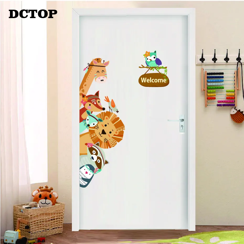 Funny Tribal Giraffe Lion Fox Door Stickers Art DIY VInyls Forest Animal Welcome Decals For Wall Kids Baby Room Decor Home Mural (3)