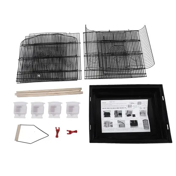 

37" Bird Parrot Cage Canary Parakeet Cockatiel LoveBird Finch Bird Cage with Wood Perches & Food Cups Black
