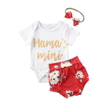 

0-18M Newly Toddler Baby Girls Cotton Clothes Sets 3Pcs Summer Letter Romper Tops+Floral Print Shorts+Headband Summer Outfits