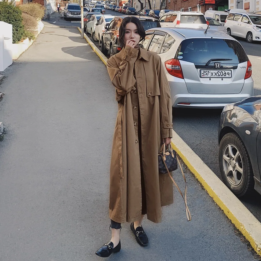 

Photo Shoot French Laziness-Style Single-Breasted Waist Hugging Long Coat 2020 Spring New Style Retro CHIC Long Trench Coat Wome