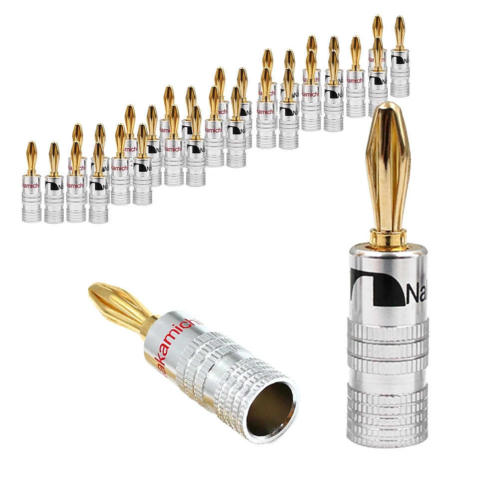 

24K Gold Banana Plugs Dual Screw Lock Jack Speaker Banana Connectors Audio Jack Connectors for Speaker Wire Wall Plate
