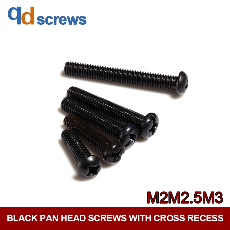 

4.8 M2M2.5M3 Black Pan head screws with cross recess Cross Round Head Screw GB818-76 DIN7985 ISO 7045