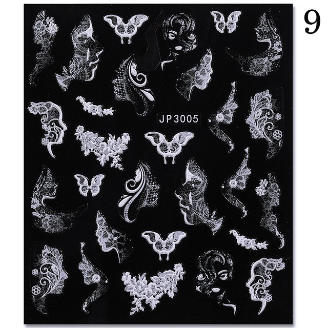 Black White Butterfly 3D Nails Sticker Geometry Decals Flower Gold DIY Decals Designs For Nail Art Manicures Decorations Salon 32
