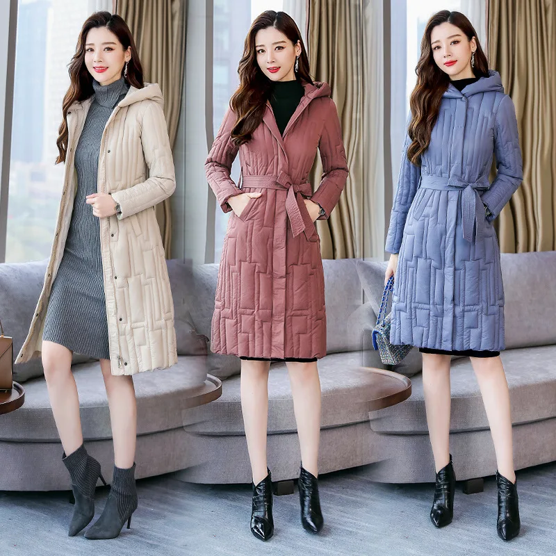 

2018 Winter Ylfs8588 with Belt Women's Elegant Fashion Hooded Cotton-padded Clothes Entity