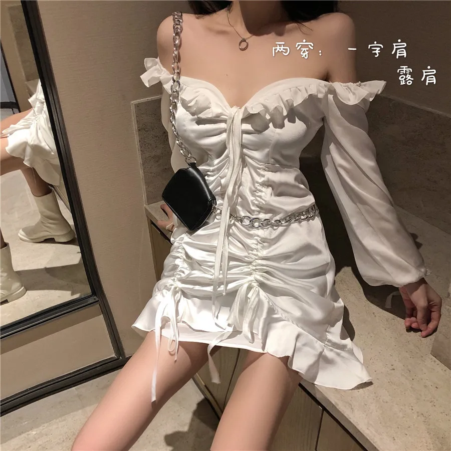 

Photo Shoot 2019 WOMEN'S Dress Autumn Sexy Slim Fit gong ting xiu Drawstring Lace Fishtail Dress Dress