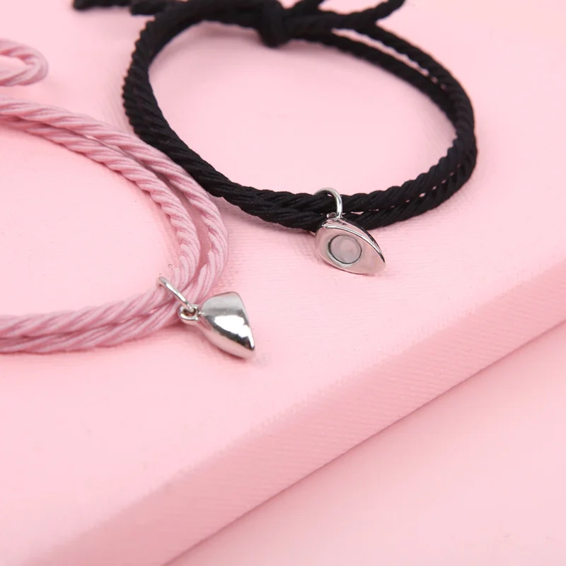 1Pair Heart Magnetic Bracelet Metal Pendant Couple Bracelets for Lover Friendship Braid Rope Magnet Jewelry