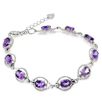 

DishyKooker Woman Girl Bracelet Amethyst Silver Hand Chain Link Bracelets Valentine's Day Gifts