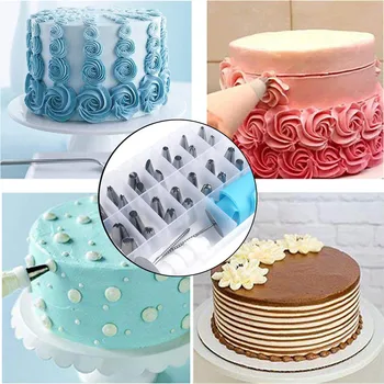 

32pcs Piping Tips with 1 Silicone Pastry Bag 2 Reusable Coupler 2 Flower Nail Stainless Steel Cake Decorating Tips Set