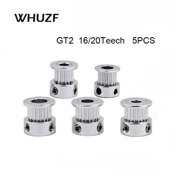 

5pcs GT2 Timing Pulley 16/20tooth Aluminum Parts 2GT Synchronous Wheel 20 Teeth Bore 5mm Part Tooth Gear Screw for 3D Printer