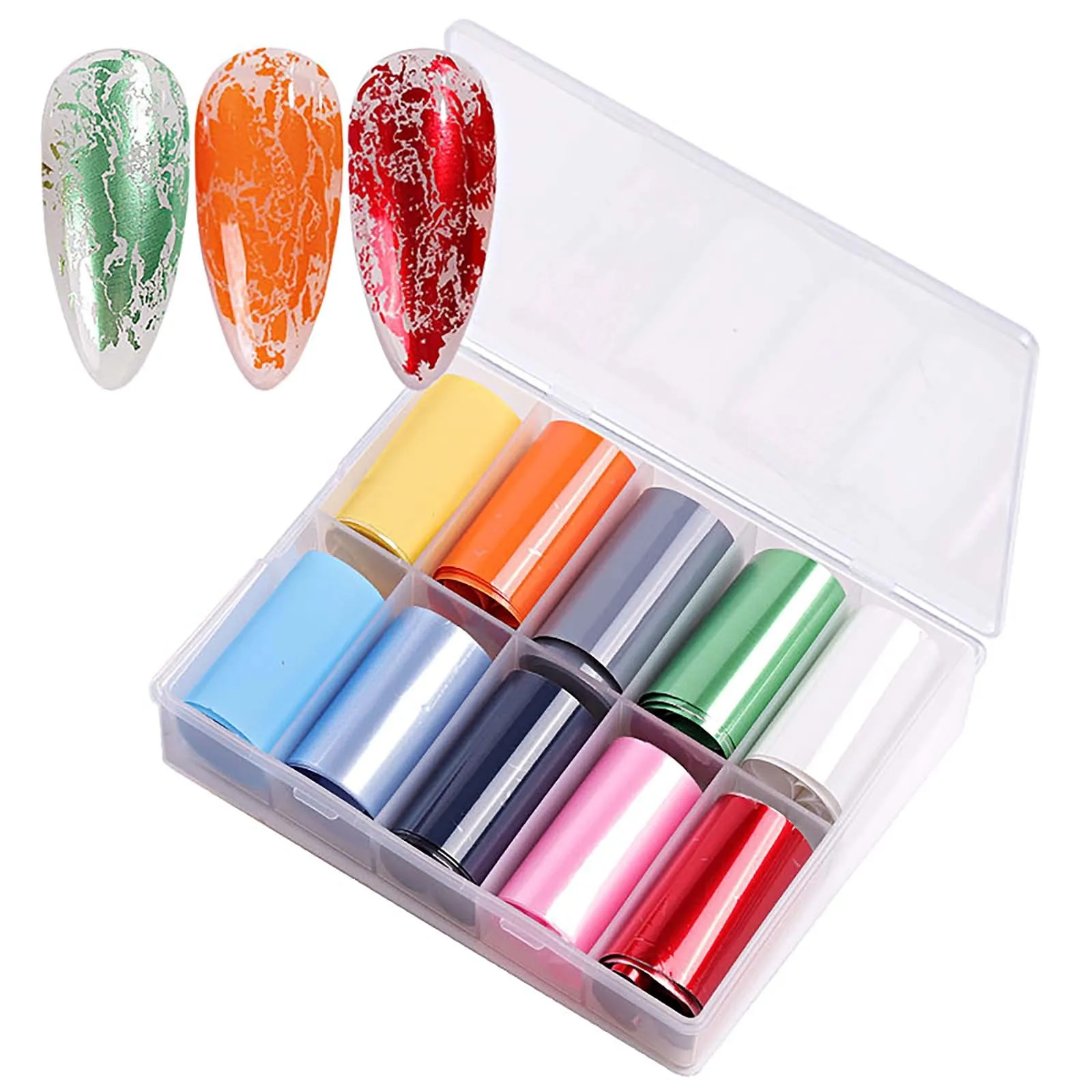 

1box 12 colors Sheets Laser Nail Art Hollow Stickers Nail Vinyls 3D Image Transfer Guide Stencil Set Irregular Pattern Mixed Dec