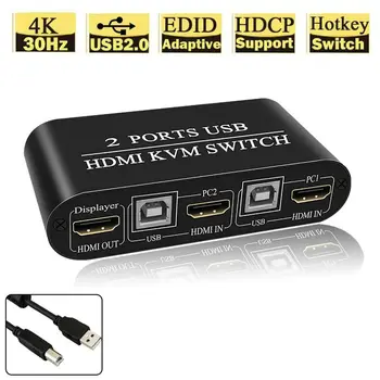 

2X1 HDMI KVM Switch Port Box 3 USB 2.0 Hub UHD 4K@30Hz 2 In 1 Out Hotkey Switch HDMI KVM Switch 2 in 1 out
