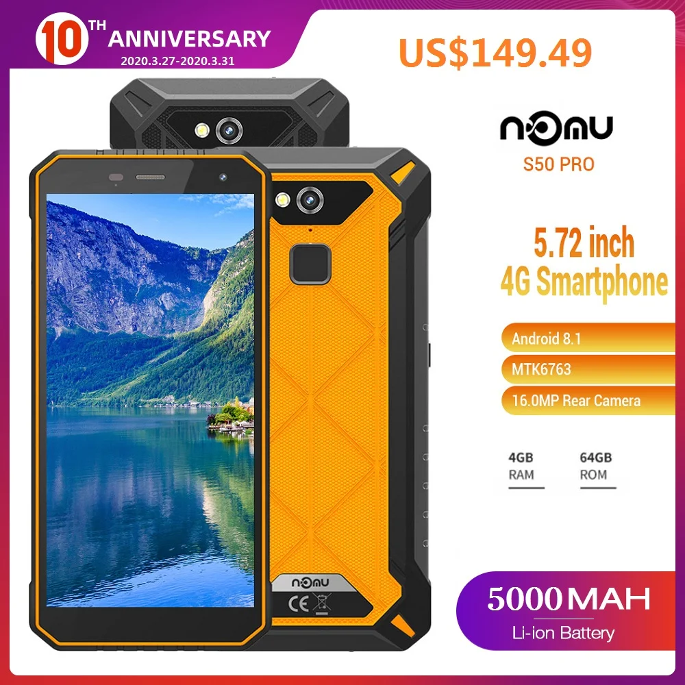 IP68 NOMU S10 PRO смартфон с 5 дюймовым дисплеем четырёхъядерным процессором MTK6737VWT ОЗУ 3
