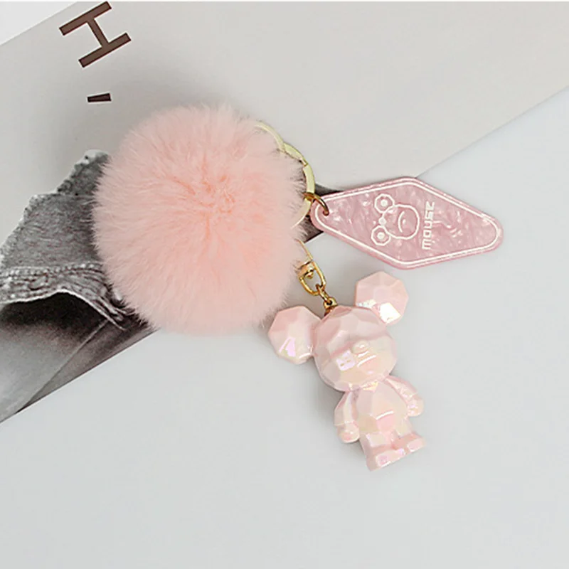 

Cartoon Mouse pompom key chain 4 color Cute Mickey Faux Fur Ball Keychains kids toy Women car Bag Pendant keyring Gifts llaveros
