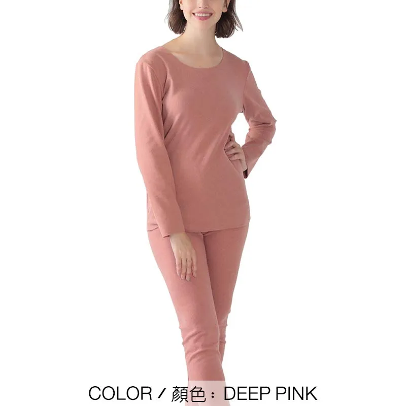 DEEP PINK Женское термобелье набор женский теплый зимний длинный рукав футболки длинные штаны Брюки Эластичность размера плюс SA0322 - Цвет: DEEP PINK