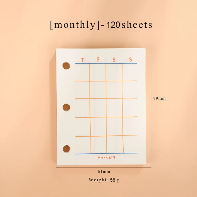 Cute Transparent Mini Loose-leaf Notebook Creative Portable Pocket Hand Book 3 Ring Binder Kawaii School Supplies Stationery Monthly 120 sheets