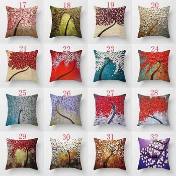 

Stereo Oil Painting Tree Flower Trees Back Cushion Pillow Cover Car Waist Cushion Cover