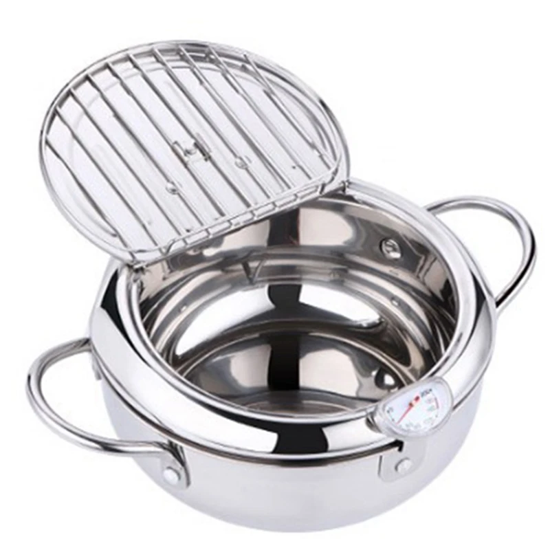 MOM's HAND Kitchen Deep Frying Pot Thermometer Tempura Fryer Pan Temperature Control Fried Chicken Pot Cooking Tools