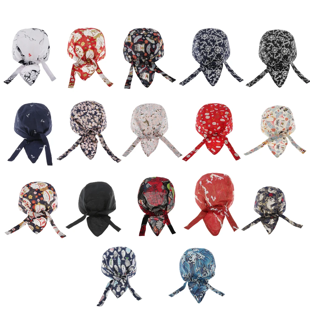 

Chef Cap Japanese Style Adjustable Unisex Kitchen Catering Chef Skull Cap Tie Back Pirate Hat Headwrap Bandana Hats Wearable
