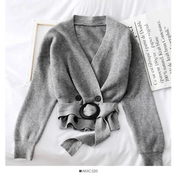 

Heliar 2019 Autumn Striped Gully Solid Plain Sweater Loose Plus Cardigans Cross Trim Casual O Neck Sweater Highstreet