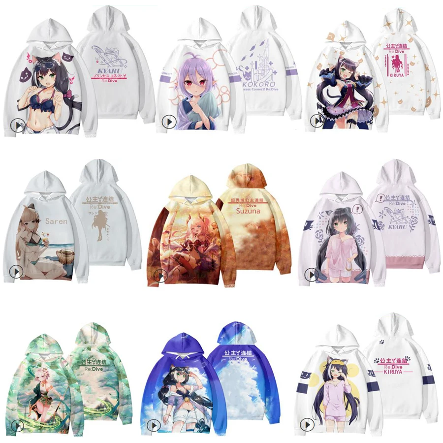 Костюм для косплея с аниме принцессой «Connect Re:Dive», 3d-толстовки с капюшоном в стиле унисекс, нацумми, кококо, киару, кируя, момочи, Кука эустиана