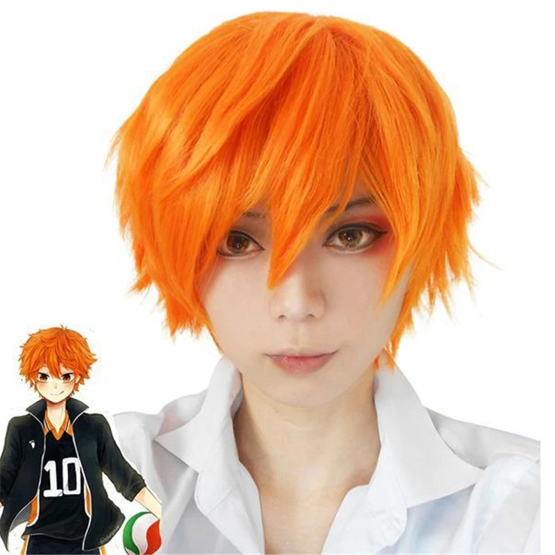 CAR-TOBBY Perruque de cosplay Haikyuu Karasuno Hinata Shouyou Orange Court Cheveux raides 