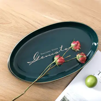 

Green Ceramic Gold Inlay Plate Steak Food Plate Nordic Style Tableware Plate Ins Dinner Dish High End Porcelain Dinnerware