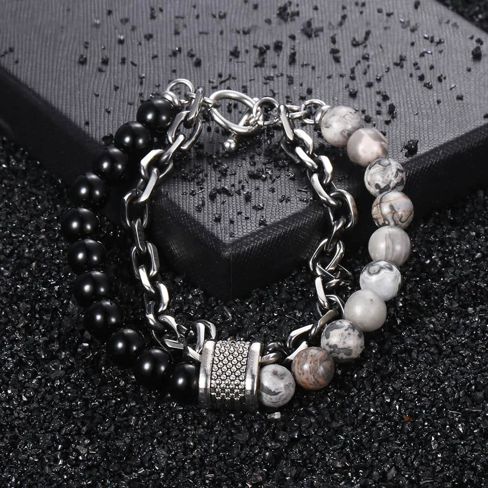 New 2020 Men's Tiger Eye Stone Beaded Bracelet Stainless Steel Gunmetal Link Chain Yoga Bracelet Male Jewelry Dropshipping - Image 5
