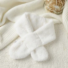 Однотонный детский зимний шарф, плотный плюшевый воротник из искусственного кроличьего меха, шаль для шеи, теплые болеро, вязаный шейный платок, складные накидки